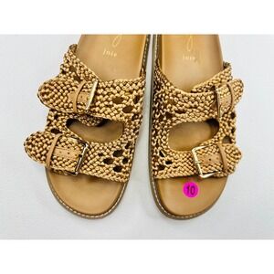 Joie Woven Slide Sandals Womens 10 Tan Metallic Good Braided Double Strap Gold